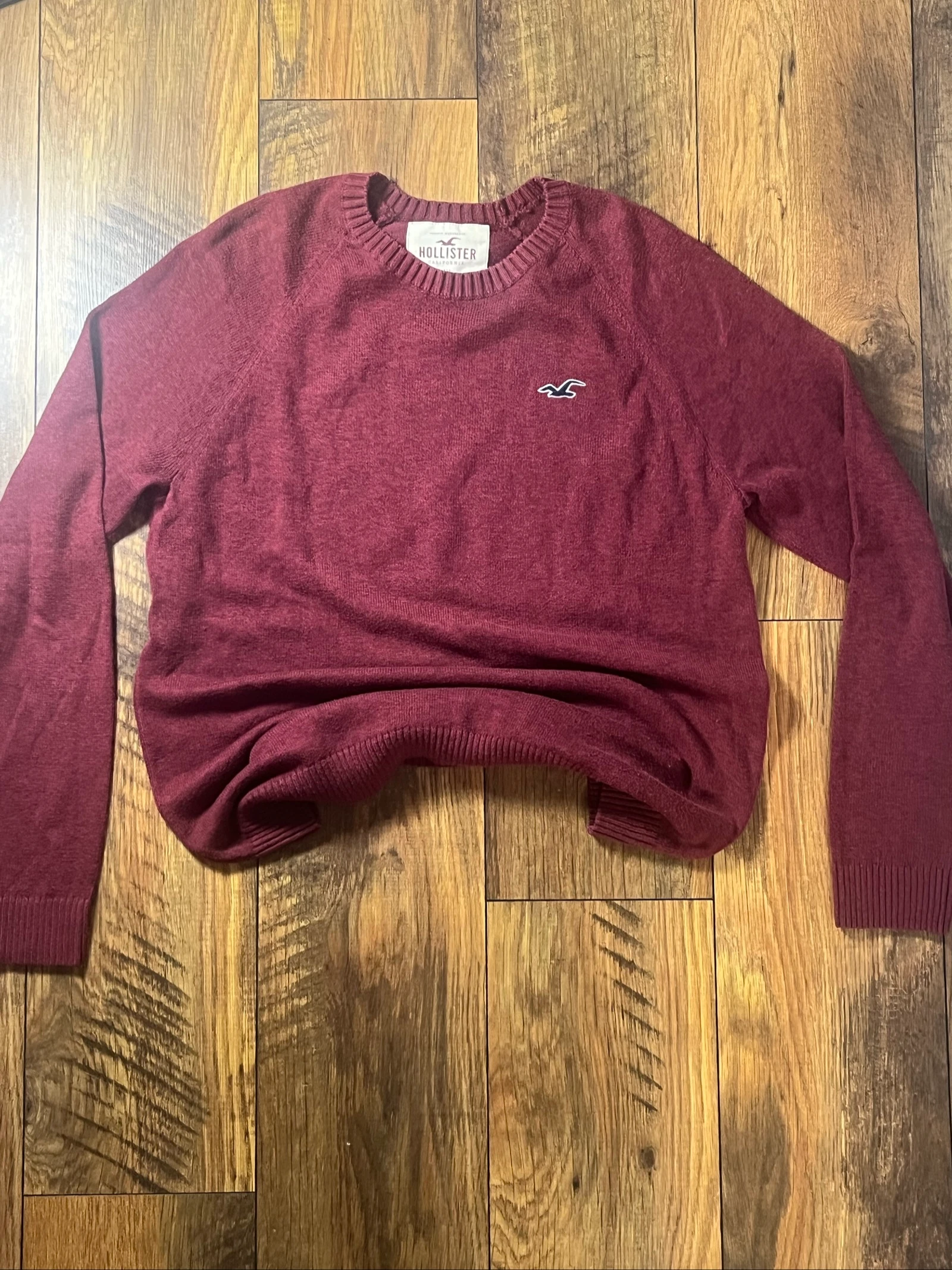 Pull col rond bordeaux chiné California côtelé - Hollister - Taille M - très bon état